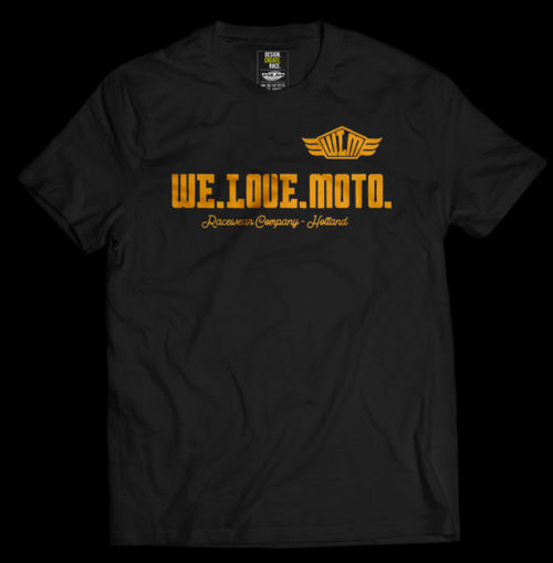 we love moto oranje opdruk t shirt zwart suede